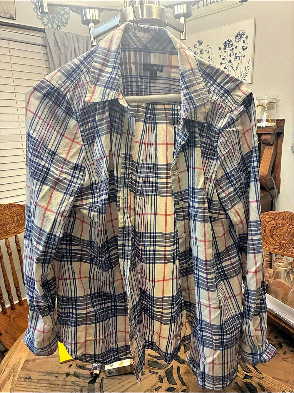 Talbots Cotton Button Front Shirt - Plaid Button Down Shirt in Blue &
